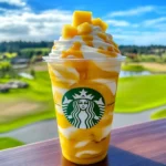 Homemade Pineapple Mango Frappuccino in a Glass