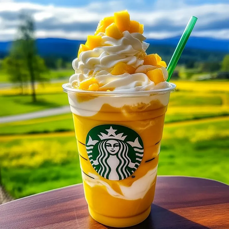 Homemade Pineapple Mango Frappuccino in a Glass

