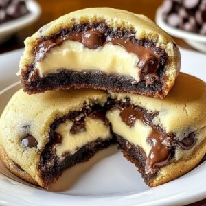 Cheesecake stuffed chocolate chip cookies on cooling rack