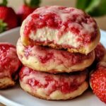 Strawberry cheesecake cookies on cooling rack