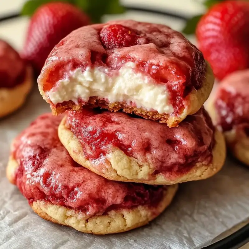 Strawberry cheesecake cookies on cooling rack