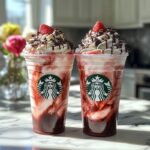 Chocolate strawberry frappuccino with whipped cream