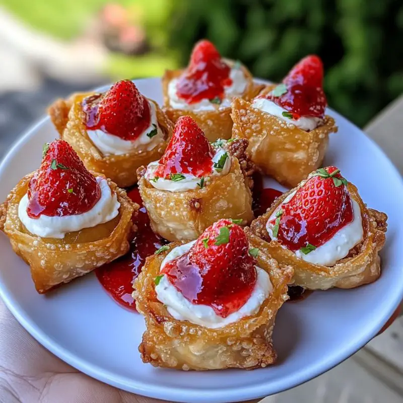 Deep-Fried Strawberry Cheesecake Stuffed Wonton Bites