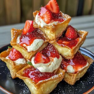 Deep-Fried Strawberry Cheesecake Stuffed Wonton Bites