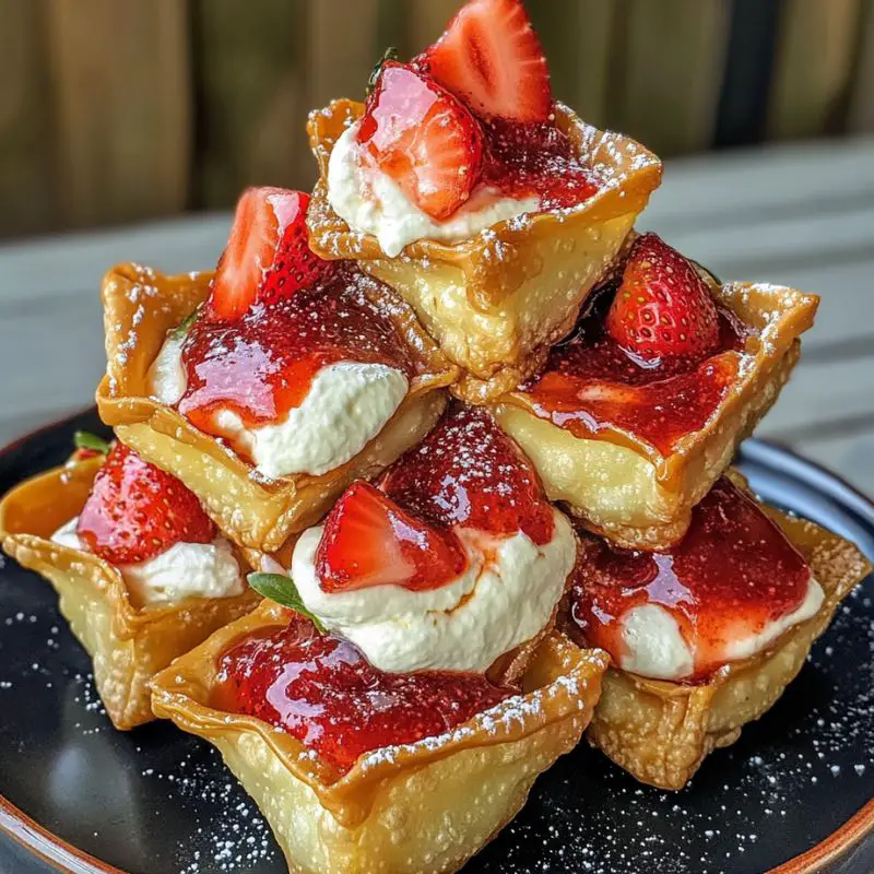 Deep-Fried Strawberry Cheesecake Stuffed Wonton Bites