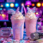 Three-layered Taylor Swift Eras Tour frappuccino with whipped cream and edible glitter