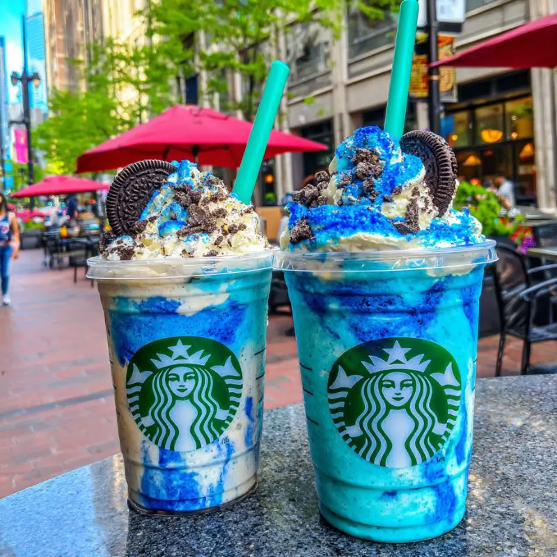 Blue Raspberry Oreo Frappuccino - a stunning electric blue drink combining tangy blue raspberry with creamy Oreo flavors