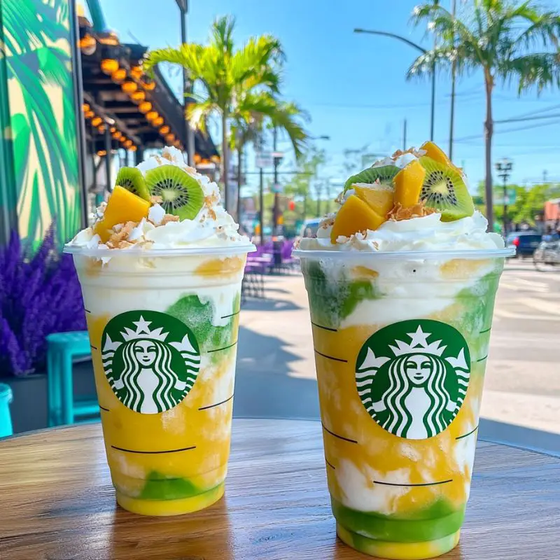 Tropical Paradise Mango Coconut Kiwi Frappuccino: Your Vacation in a Glass Hey sun-seekers, it's Lana! Today I'm sharing my ultimate tropical escape drink - the Mango Coconut Kiwi Frappuccino. This vibrant green and yellow beauty combines the best island flavors into one frosty, Instagram-worthy treat that'll transport you straight to a beachside cabana, no plane ticket required. I created this recipe during a particularly brutal winter when I was craving serious tropical vibes. After playing with different fruit combinations (and turning my blender into a mini vacation blender), I landed on this perfect trio that's become my go-to for summer parties, brunches, or whenever I need a little mental getaway. Why This Frappuccino Will Make You Feel Beach-Ready Before we get to blending, let me tell you why this drink is so special: • Tropical flavor explosion - Sweet mango, creamy coconut, and tart kiwi in every sip • Stunning natural colors - Those vibrant greens and yellows are 100% from real fruit • Creamy yet refreshing - The perfect balance of richness and lightness • Customizable - Make it as sweet or as tart as you like • Fun presentation - Those tiny umbrellas make everything more festive The Secret Behind That Perfect Tropical Flavor What makes this frappuccino so vacation-worthy is how three key elements come together: Mango - Provides sweet, floral tropical notes Coconut - Adds creamy richness and that classic island flavor Kiwi - Brings bright acidity and stunning green color Ready to make some paradise magic? Let's blend! Ingredients & Why They Matter Every ingredient plays an important role in creating this tropical escape: Frappuccino Base Ingredients: 1 cup ice Gives that perfect frappuccino thickness. More ice = thicker drink. ½ cup frozen mango chunks Provides sweet tropical flavor and creamy texture when blended. Frozen works better than fresh here. ½ ripe kiwi, peeled and sliced Adds tartness and that beautiful green color. Use ripe but firm kiwi for best results. ½ cup coconut milk Full-fat coconut milk makes it richest; light coconut milk keeps it lighter. 1 tbsp honey or agave syrup Adjust to your sweetness preference. Start with less if your fruit is very ripe. ¼ cup vanilla frozen yogurt or ice cream Optional but adds creaminess and helps balance the tartness. Few drops yellow or green food coloring Optional for extra vibrancy if your fruits aren't very colorful. Toppings: Whipped cream or coconut whipped cream Essential for that dessert-like experience. Coconut version enhances the tropical vibe. Kiwi slices or mango cubes Beautiful garnish that hints at what's inside. Toasted coconut flakes Adds texture and reinforces the coconut flavor. Edible glitter or tiny umbrella Because vacation drinks deserve special touches! Step-by-Step Instructions (With All My Best Tropical Tips!) Step 1: Blend the Tropical Base Add all base ingredients to your blender Start with 1 cup ice (you can add more later) Blend on high until completely smooth and creamy If too thick, add coconut milk 1 tablespoon at a time If too thin, add more ice a handful at a time Check color - add food coloring now if you want it more vibrant Pro Tip: For smoothest blending, put liquids in first, then soft ingredients, then ice. Step 2: Taste and Adjust This is where you make it perfect for YOU: • Not sweet enough? Add more honey 1 teaspoon at a time • Want more tartness? Add another slice of kiwi • Too thick? More coconut milk • Too thin? More ice or another spoon of frozen yogurt Step 3: Serve with Style Pour into chilled glasses - the colder the glass, the longer it stays frosty Leave about an inch at the top for your fabulous toppings Step 4: Add the Finishing Touches Here's where the vacation vibes really come through: Add a generous swirl of whipped cream Sprinkle with toasted coconut flakes Arrange fresh kiwi slices and mango cubes on top For extra flair, add edible glitter or a tiny umbrella Optional: rim the glass with coconut sugar or colored sugar Insert a fun paper straw and enjoy immediately! Presentation Tip: Use clear glasses to show off those beautiful natural colors. People Also Ask (Your Tropical Drink Questions Answered) Can I make this ahead of time? You can blend the base up to 1 hour ahead and store in the fridge, but it's best fresh. The texture changes as it sits. Add toppings right before serving. What if I can't find fresh kiwi? Try these substitutions: 1/4 cup frozen pineapple (color will be different) 1/4 avocado + lime juice (for creaminess and color) Omit and use extra mango with a drop of green food coloring How can I make this dairy-free? Easy swaps: Use coconut whipped cream Ensure your frozen yogurt is dairy-free Use all coconut milk (no dairy milk) Is there a way to make this healthier? Try these tweaks: Skip the sweetener (let the natural fruit sweetness shine) Use Greek yogurt instead of ice cream Go light on the toppings Add a handful of spinach (you won't taste it!) Can I turn this into an alcoholic version? For a tropical cocktail: Add 1 oz coconut rum Or 1 oz mango vodka Or float some Malibu on top What's the best way to toast coconut flakes? My favorite method: Spread in a thin layer on a baking sheet Bake at 325°F for 5-7 minutes, stirring occasionally Watch closely - they burn quickly! Final Thoughts There you have it - my Tropical Paradise Mango Coconut Kiwi Frappuccino that's like a beach vacation in a glass. Whether you're hosting a summer luau, craving an escape from winter blues, or just want to treat yourself to something special, this recipe delivers sunshine in every sip. What I love most about this frappuccino is how it celebrates nature's colors and flavors in such a joyful way. That first sip transports you straight to a tropical island, complete with ocean breezes and palm trees swaying. And those toppings? Pure edible vacation. A word of warning though - these disappear fast. I may have "tested" this recipe multiple times in one week (research is important!). No regrets though - when something tastes this good and looks this pretty, it's worth every sip. If you make this, I'd love to see your creations! Tag me on Instagram so I can admire your tropical drink masterpieces. Now go forth and blend some happiness - you island goddess, you!