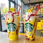 Pikachu frappuccino with banana flavor and cute Pokémon face decorations
