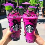 Layered dragon Oreo frappuccino with pink dragon fruit and black Oreo cream