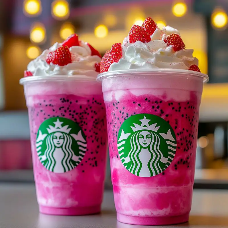 Dragon Strawberry Frappuccino with whipped cream and toppings