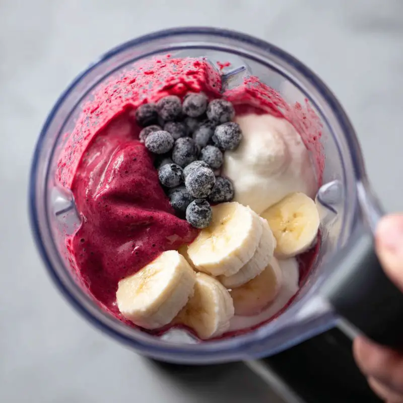 ingredient Berry banana Frappuccino with whipped cream and fresh fruit