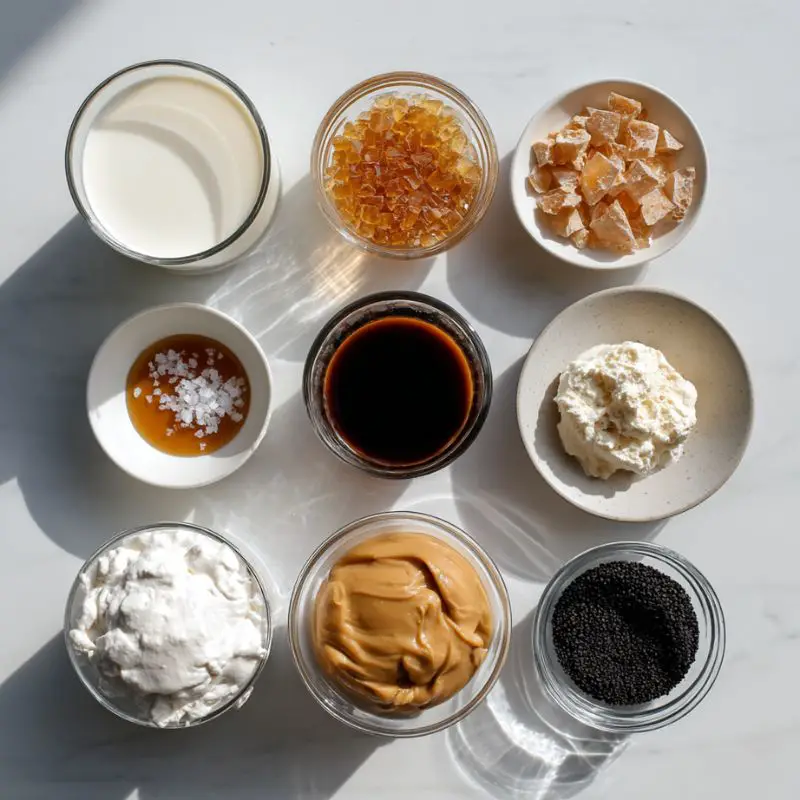 ingredient of Burnt caramel smoke Frappuccino with whipped cream and burnt sugar shards