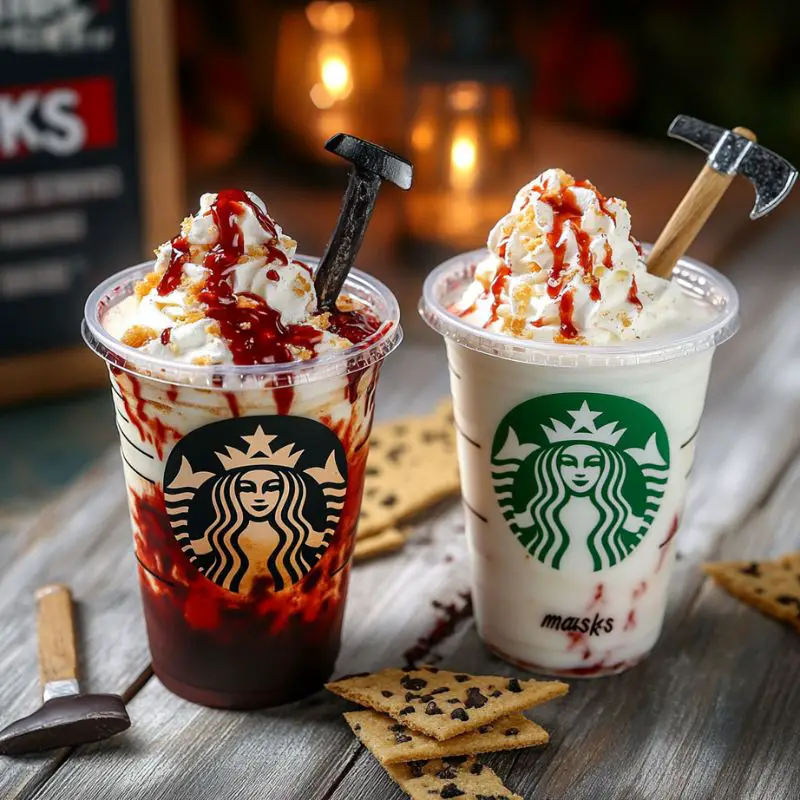 Freddy vs. Jason s'mores blood Frappuccino with raspberry drizzle and marshmallows