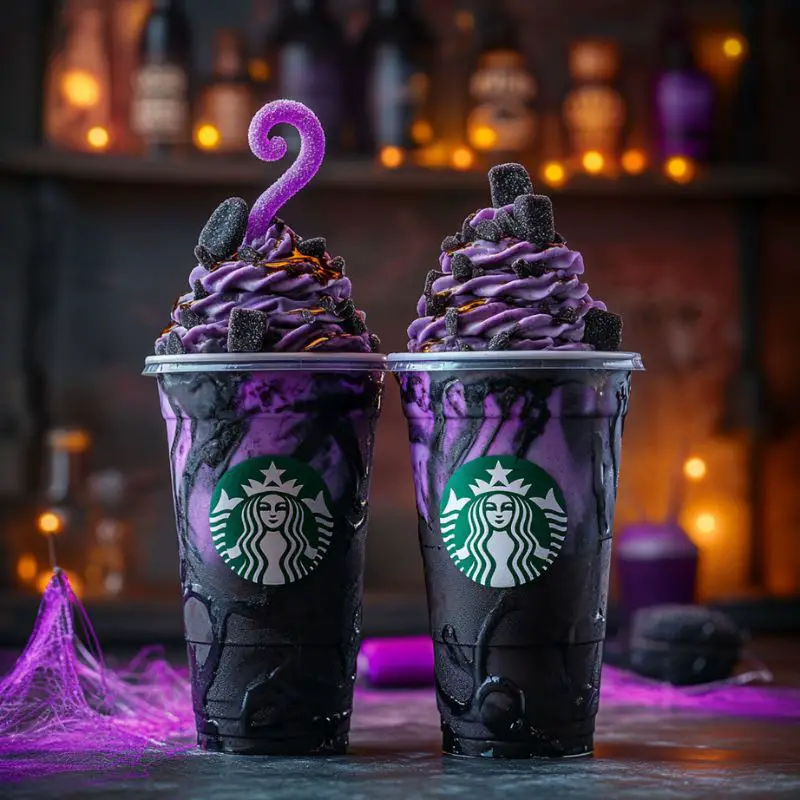 Black Licorice Candy Spell Frappuccino with Whipped Cream and Candy Wand
