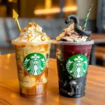 Harry Potter and Voldemort frappuccinos side by side
